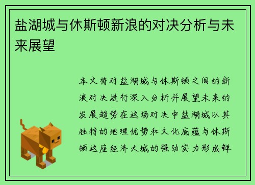 盐湖城与休斯顿新浪的对决分析与未来展望